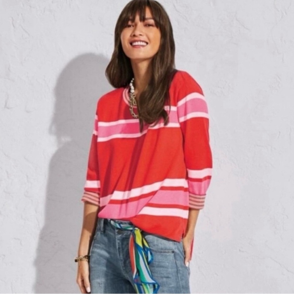 CAbi Red and Pink Striped Sweater